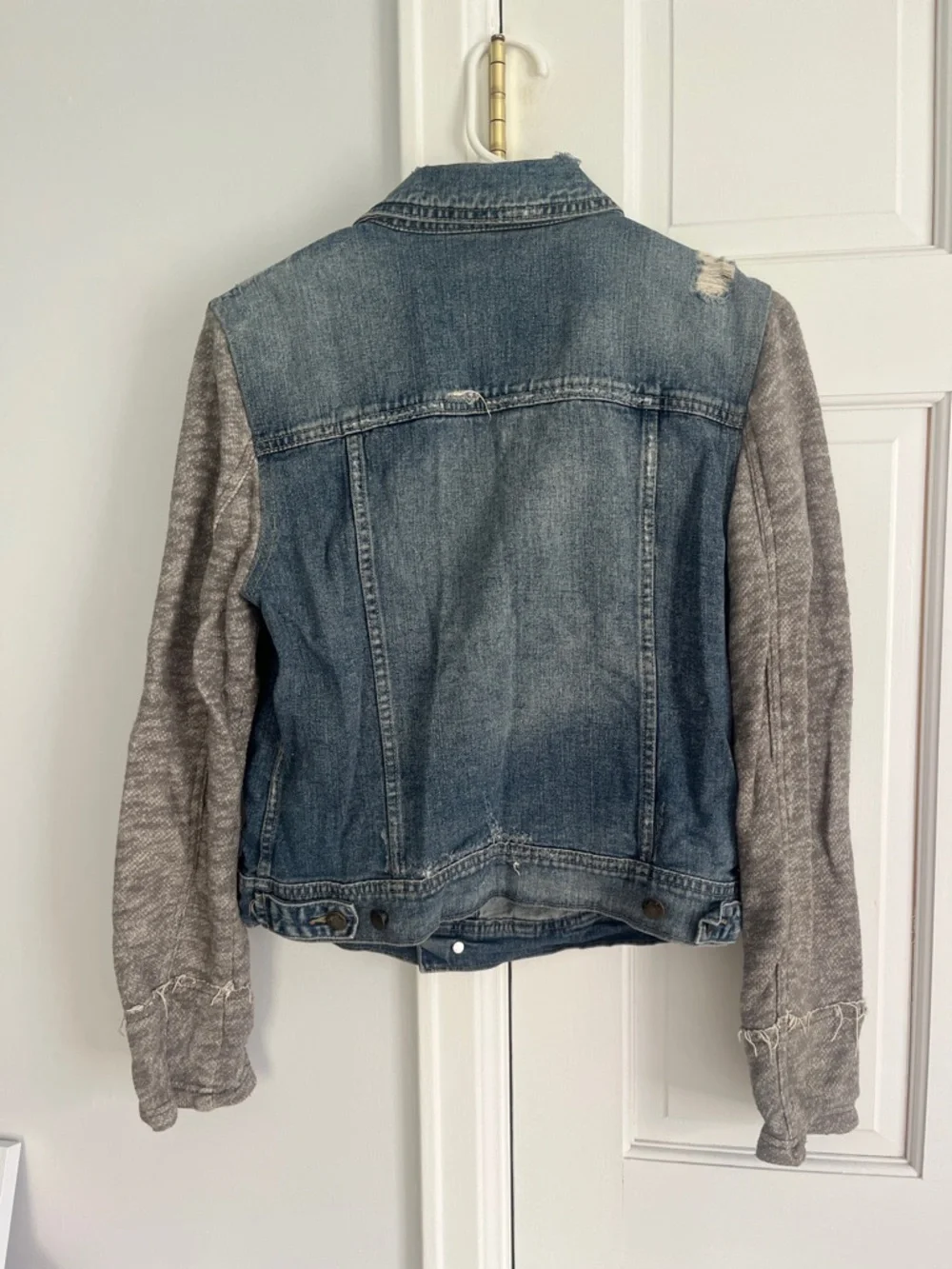 Free People Denim Jacket with Heather Gray Knit Sleeves - Blue & Gray - Picture 3 of 6